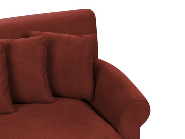 3 Personers Rød Stof Sofa med Træben Solide Sæder Ekstra Hynder Retro Stil