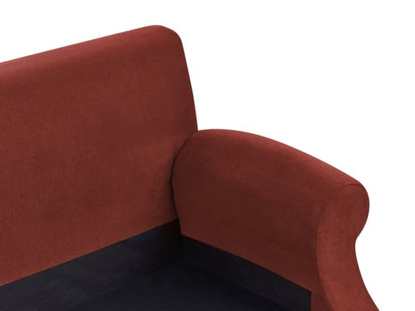 3 Personers Rød Stof Sofa med Træben Solide Sæder Ekstra Hynder Retro Stil