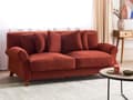 Miniatyrbillede 2 af 11: 3 Personers Rød Stof Sofa med Træben Solide Sæder Ekstra Hynder Retro Stil