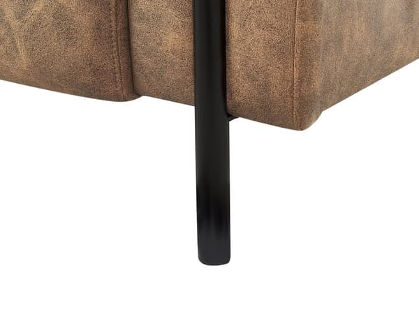 Sofa Brunt Stoff Metallben 3 Seter Lær Look Klassisk Sofa Settee Justerbar ryggstøtte Stue Moderne