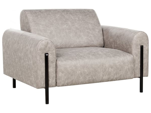 Stue Sett Grått stoff Metallben 3-seters sofa Lær Look Klassisk Sofa Lenestol Settee Justerbar ryggstøtte Stue Moderne