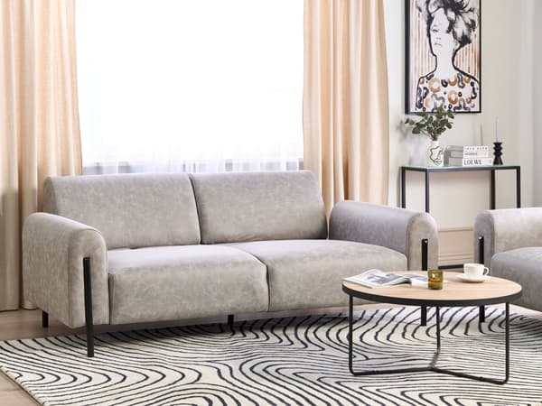 Soffa Grå Tyg Metallben 3-sits Läderlook Klassisk Soffa Justerbart Ryggstöd Vardagsrum Modernt