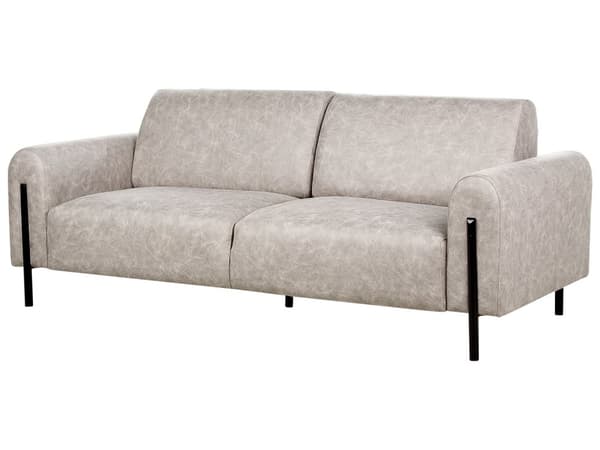 Soffa Grå Tyg Metallben 3-sits Läderlook Klassisk Soffa Justerbart Ryggstöd Vardagsrum Modernt
