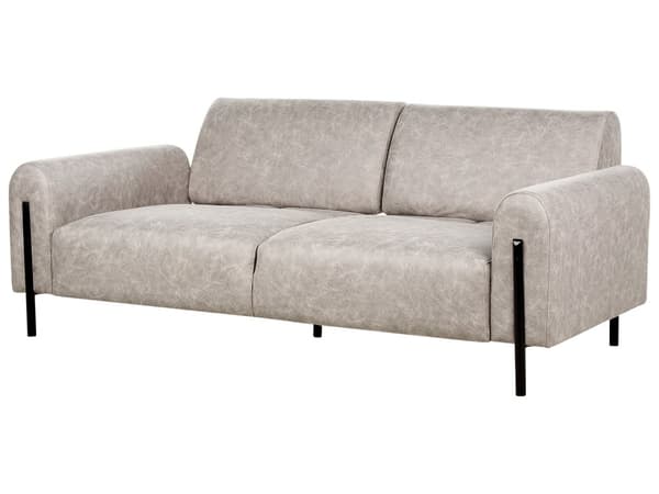 Soffa Grå Tyg Metallben 3-sits Läderlook Klassisk Soffa Justerbart Ryggstöd Vardagsrum Modernt