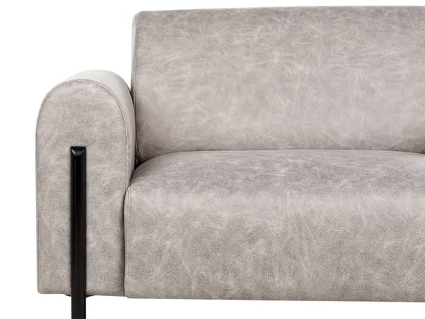 Soffa Grå Tyg Metallben 3-sits Läderlook Klassisk Soffa Justerbart Ryggstöd Vardagsrum Modernt