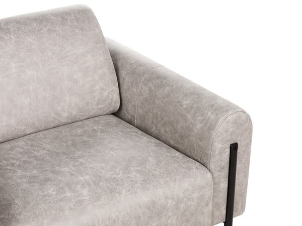 Soffa Grå Tyg Metallben 3-sits Läderlook Klassisk Soffa Justerbart Ryggstöd Vardagsrum Modernt