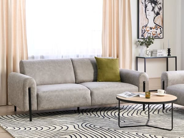 Soffa Grå Tyg Metallben 3-sits Läderlook Klassisk Soffa Justerbart Ryggstöd Vardagsrum Modernt