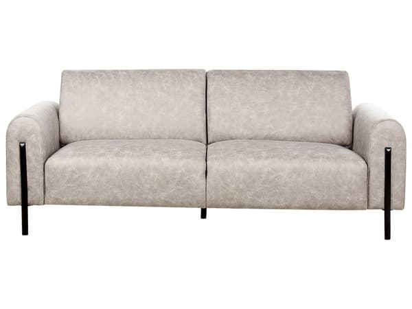 Soffa Grå Tyg Metallben 3-sits Läderlook Klassisk Soffa Justerbart Ryggstöd Vardagsrum Modernt