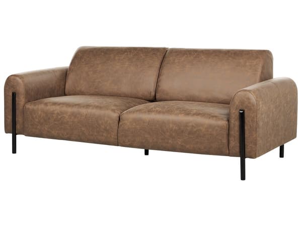 Soffa Brun Tyg Metallben 3-sits Läderlook Klassisk Soffa Justerbart Ryggstöd Vardagsrum Modernt