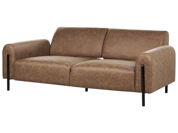 Soffa Brun Tyg Metallben 3-sits Läderlook Klassisk Soffa Justerbart Ryggstöd Vardagsrum Modernt