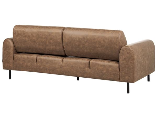 Soffa Brun Tyg Metallben 3-sits Läderlook Klassisk Soffa Justerbart Ryggstöd Vardagsrum Modernt