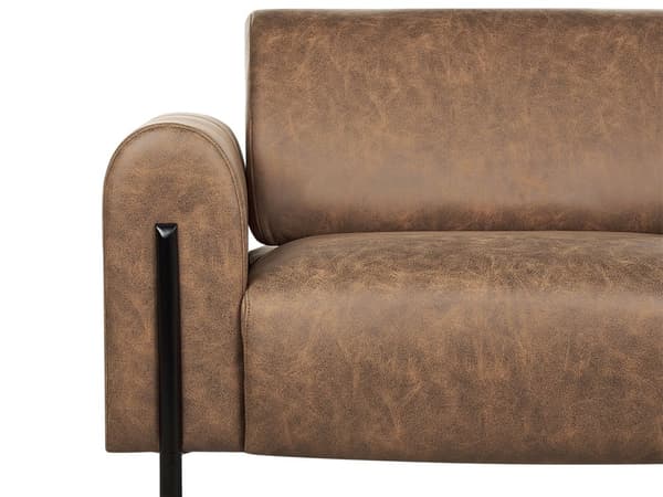 Soffa Brun Tyg Metallben 3-sits Läderlook Klassisk Soffa Justerbart Ryggstöd Vardagsrum Modernt