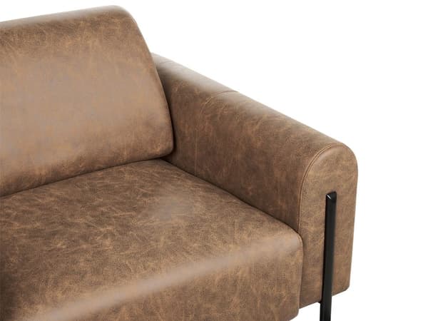 Soffa Brun Tyg Metallben 3-sits Läderlook Klassisk Soffa Justerbart Ryggstöd Vardagsrum Modernt