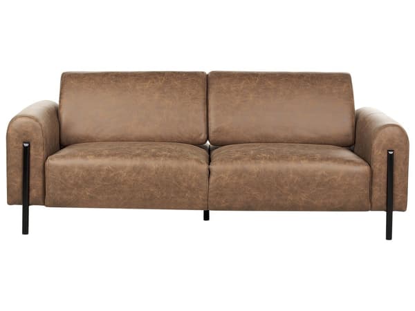 Soffa Brun Tyg Metallben 3-sits Läderlook Klassisk Soffa Justerbart Ryggstöd Vardagsrum Modernt