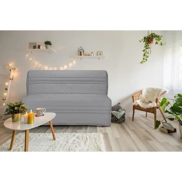 BZ JOE bänk - Ljusgrått tyg - 3 säten - L 143 x D 97 cm - Säng 140 x 190 cm