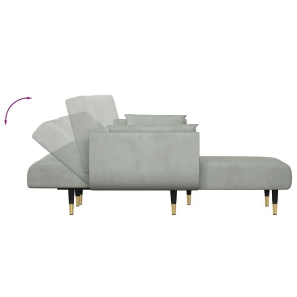 L-formad bäddsoffa ljusgrå 275x140x70 cm sammet