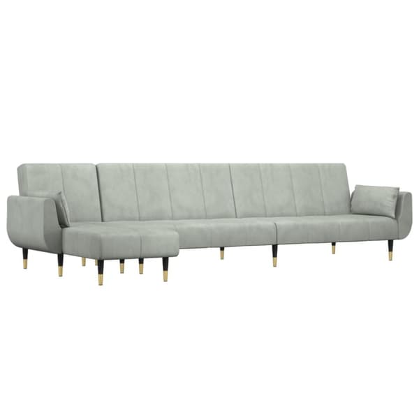 L-formad bäddsoffa ljusgrå 275x140x70 cm sammet