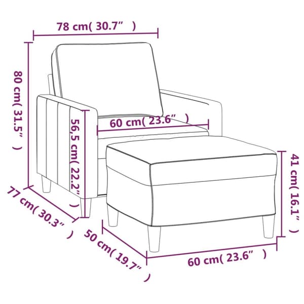 sofastol med fodskammel 60 cm velour sort