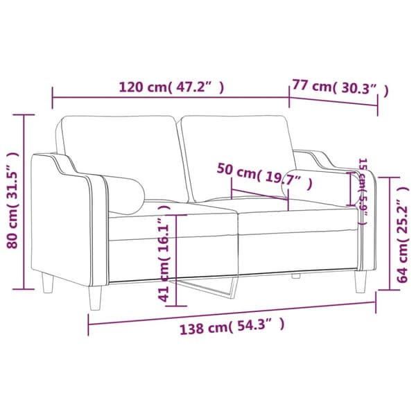 2-sits soffa med prydnadskuddar ljusgrå 120 cm tyg