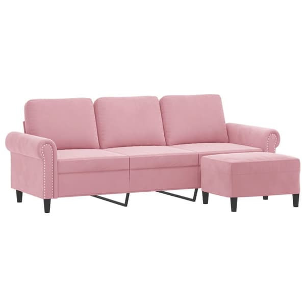 3-sitssoffa med fotpall rosa 180 cm sammet