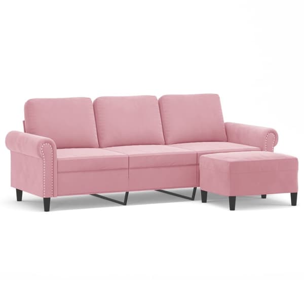 3-sitssoffa med fotpall rosa 180 cm sammet