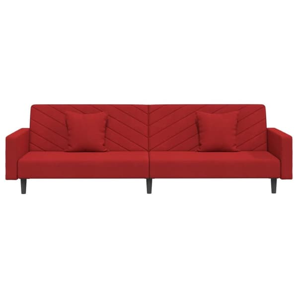 Bäddsoffa 2-sits med två kuddar vinröd sammet