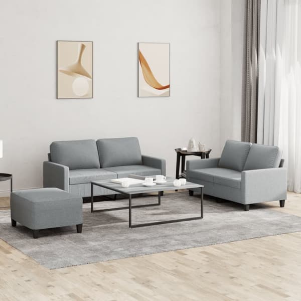 sofasæt 3 dele med hynder stof lysegrå