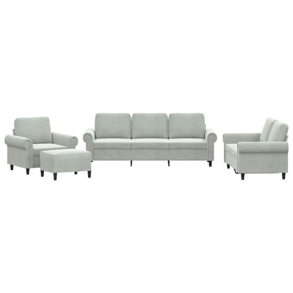 sofasæt 4 dele med hynder velour lysegrå
