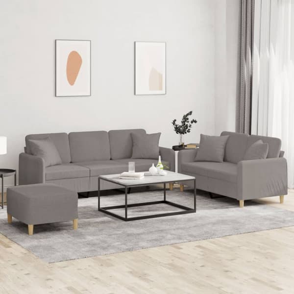 sofasæt 3 dele med puder stof gråbrun
