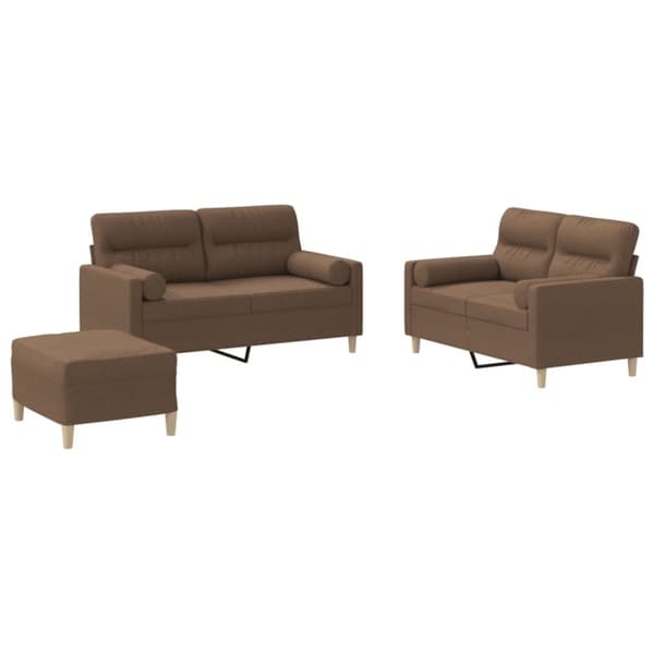 sofasæt 3 dele med puder stof brun