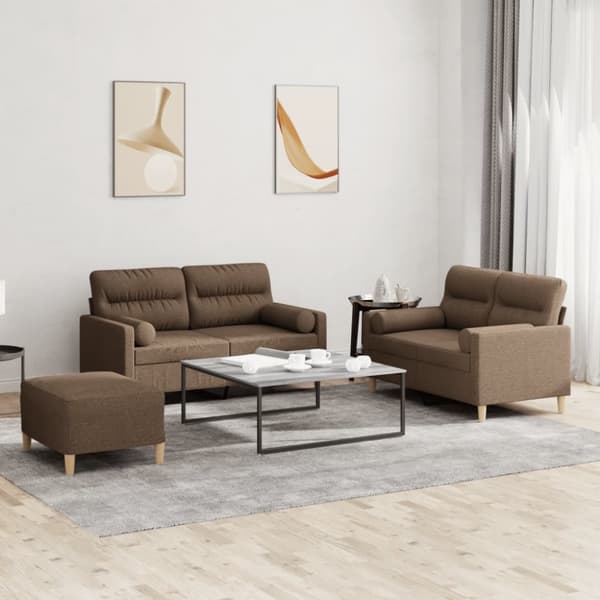 sofasæt 3 dele med puder stof brun