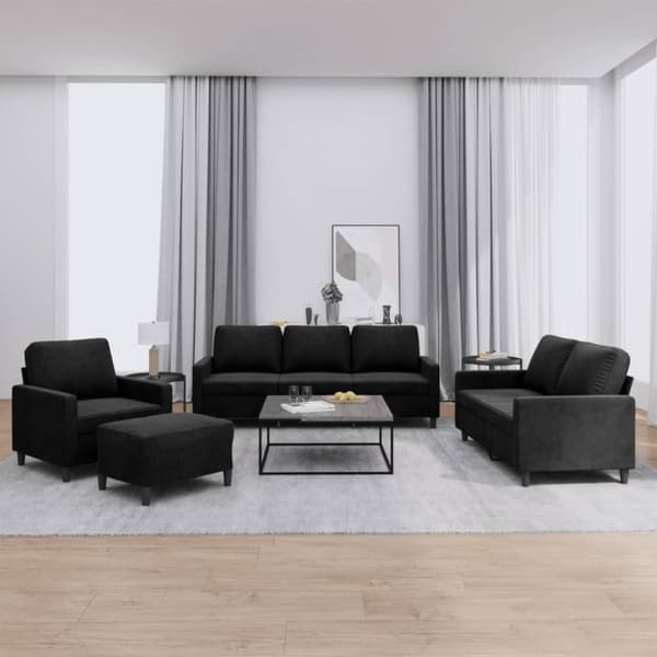 sofasæt 4 dele med hynder velour sort