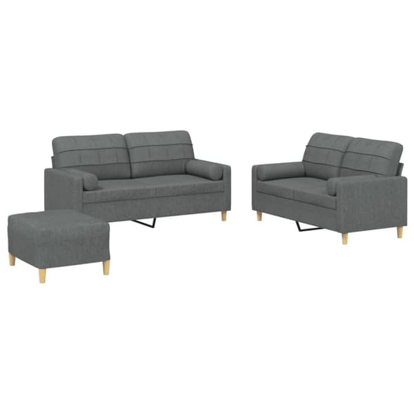sofasæt 3 dele med puder stof mørkegrå