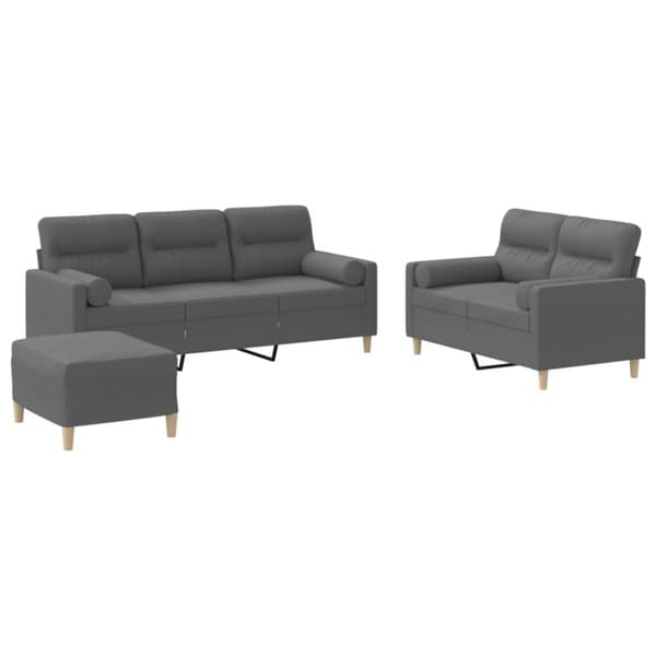 sofasæt 3 dele med puder stof mørkegrå