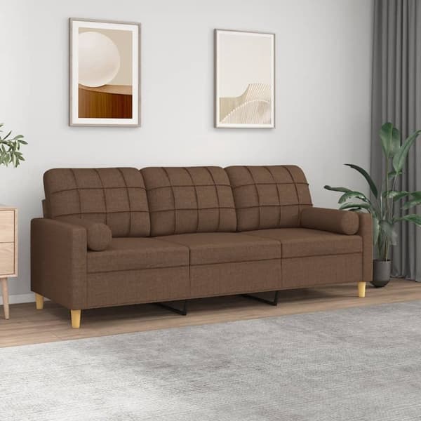 3-sitssoffa med prydnadskuddar brun 180 cm tyg