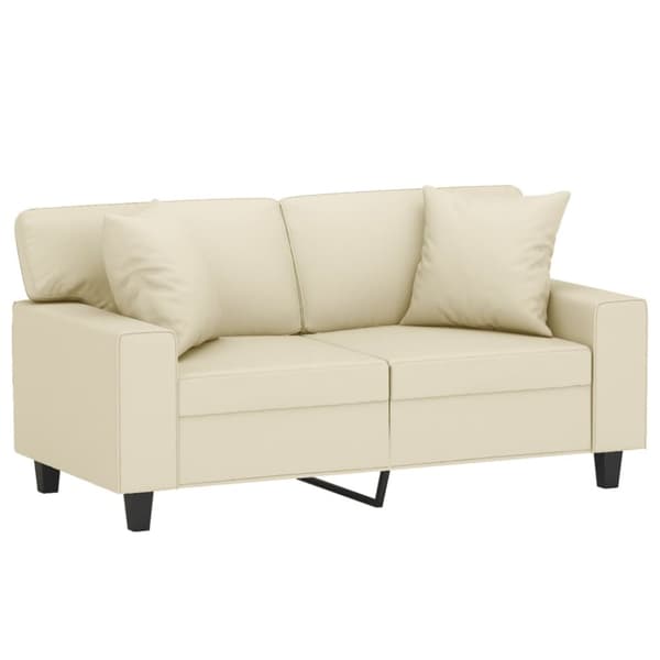 2-sits soffa med prydnadskuddar gräddvit 120 cm konstläder