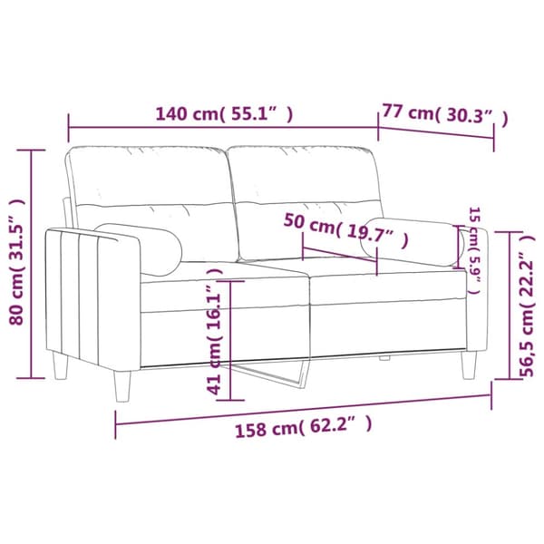 2-sits soffa med prydnadskuddar brun 140 cm tyg