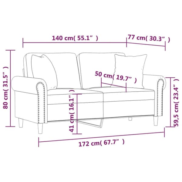 2-personers sofa med pyntepuder 140 cm velour vinrød