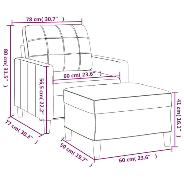 sofastol med fodskammel 60 cm stof Mørkegrå