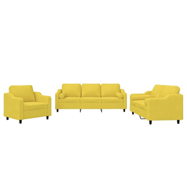 sofasæt 3 dele med puder stof lysegul