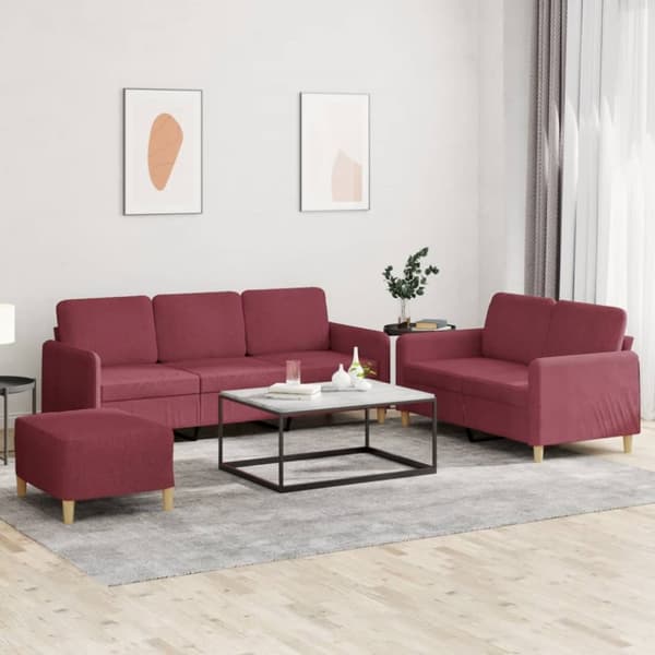 sofasæt 2 dele med hynder stof vinrød
