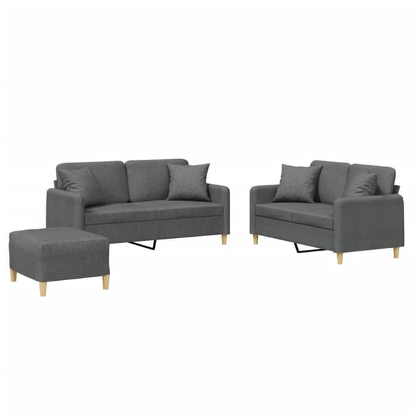 sofasæt 3 dele med puder stof mørkegrå