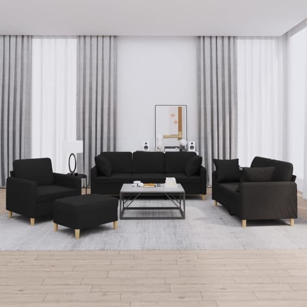 sofasæt 4 dele med puder stof sort
