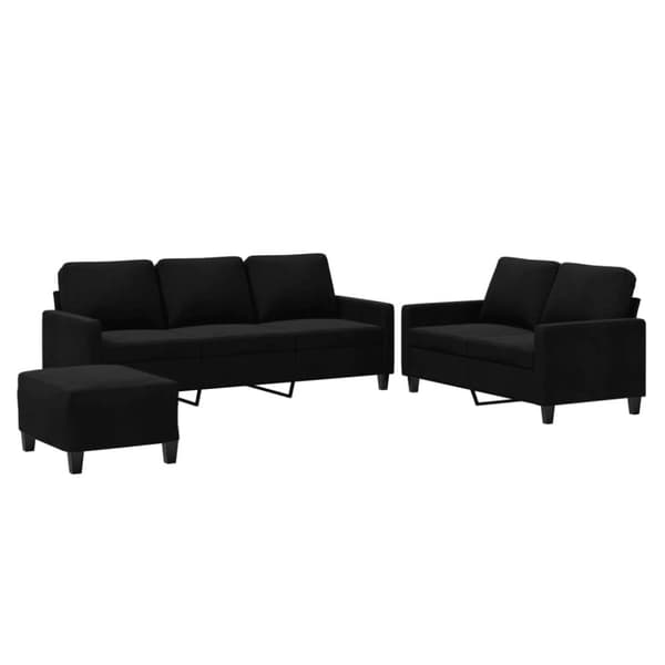 3-osainen lounge-setti, verhoiltu sametilla, musta