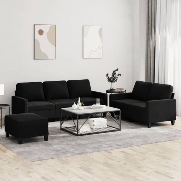 3-osainen lounge-setti, verhoiltu sametilla, musta