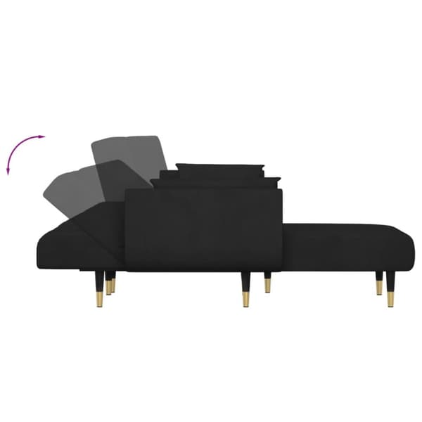 L-formad bäddsoffa svart 275x140x70 cm sammet