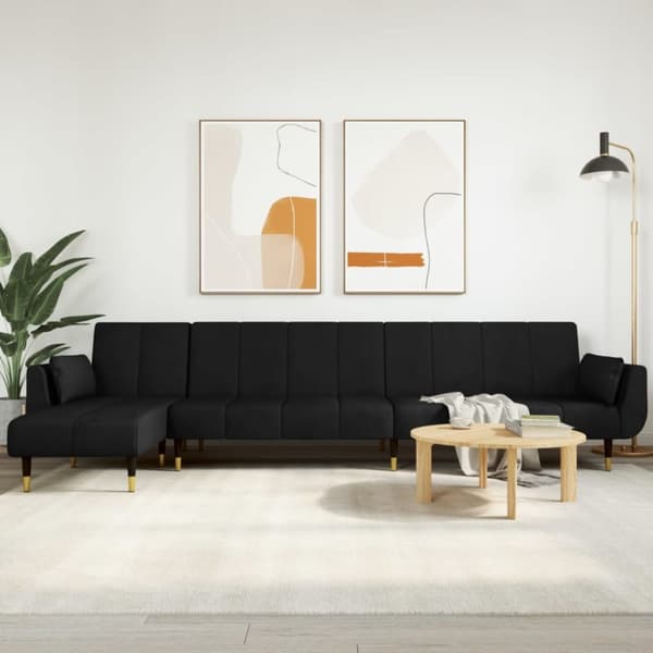 L-formad bäddsoffa svart 275x140x70 cm sammet