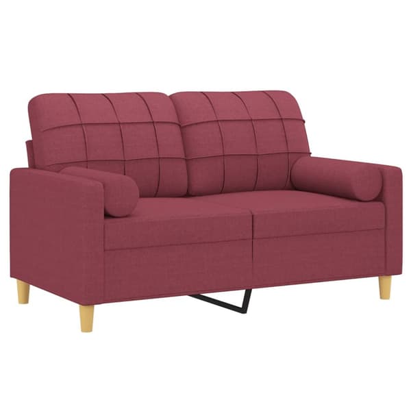 2-sits soffa med prydnadskuddar vinröd 120 cm tyg