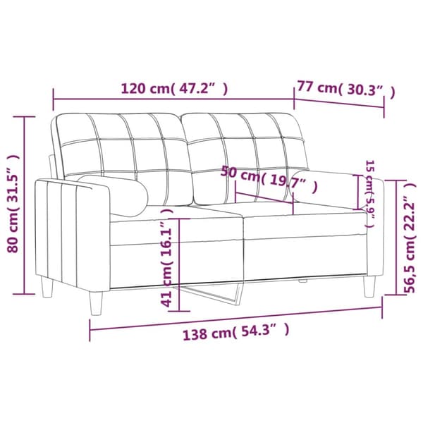 2-sits soffa med prydnadskuddar vinröd 120 cm tyg