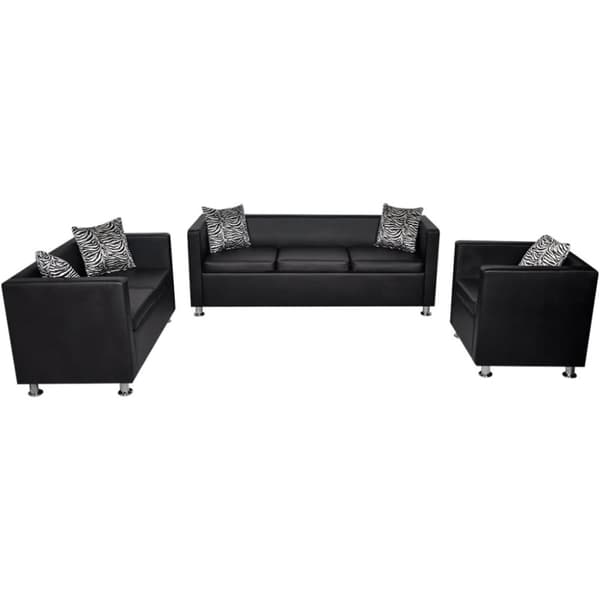 sofasæt 3-pers. og 2-pers. sofa m. lænestol kunstlæder sort